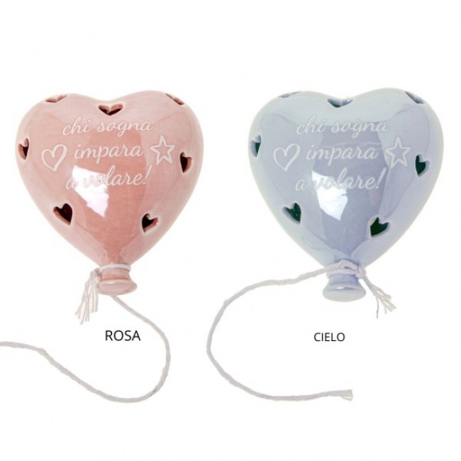 Bomboniera palloncino cuore rosa celeste con led