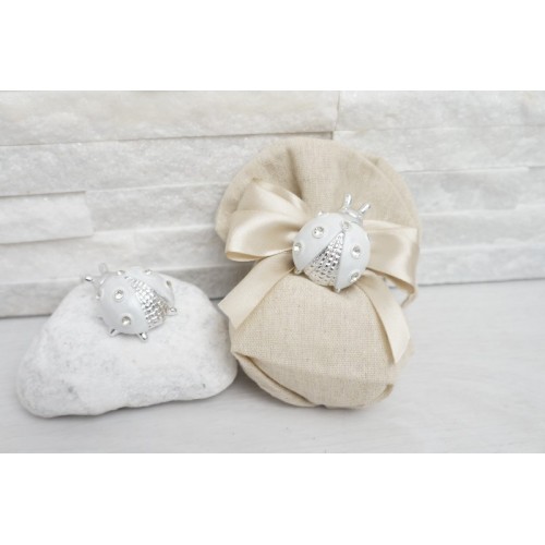 coccinella bianca rosa celeste con strass coccinella bianca rosa celeste con strass