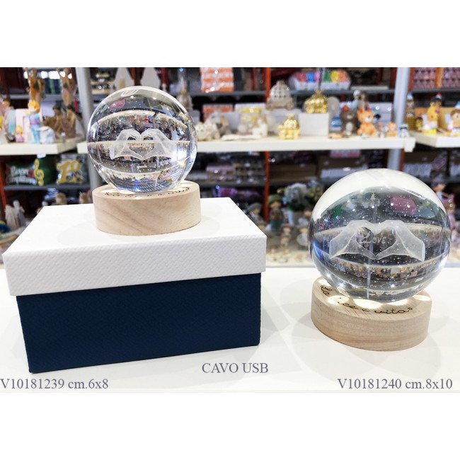 Bomboniera globo mani cuore con led e cavo usb