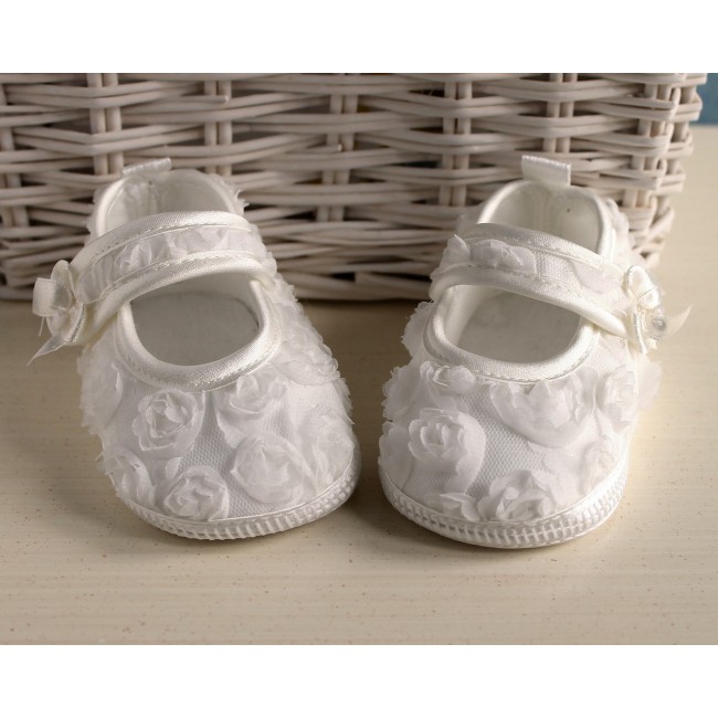 Scarpette bimba con roselline panna