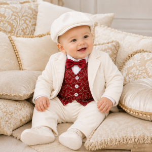 Abito bimbo in velluto con gilet bordeaux