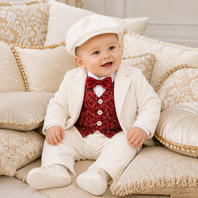 Abito bimbo in velluto con gilet bordeaux