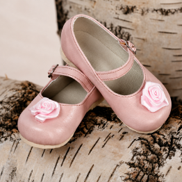 Scarpette bimba in ecopelle rosa con rosa
