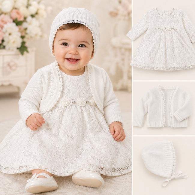 Abito in cotone e pizzo bianco