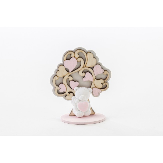 Bomboniera albero legno con orsetto gesso