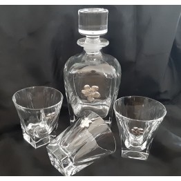 set bottiglia e bicchieri in cristallo argento