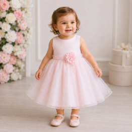 Abito bimba pizzo con fiore rosa 