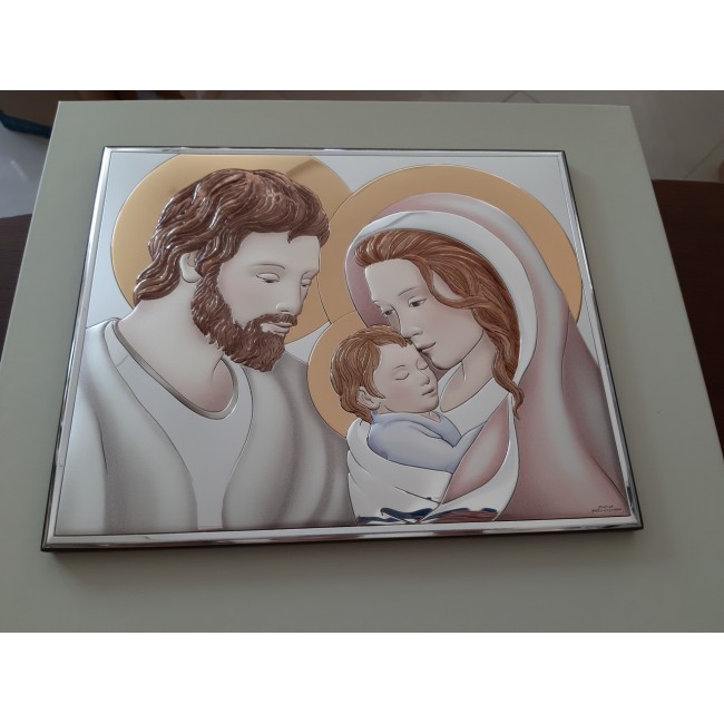 Quadro icona sacra famiglia in argento valenti 26x22