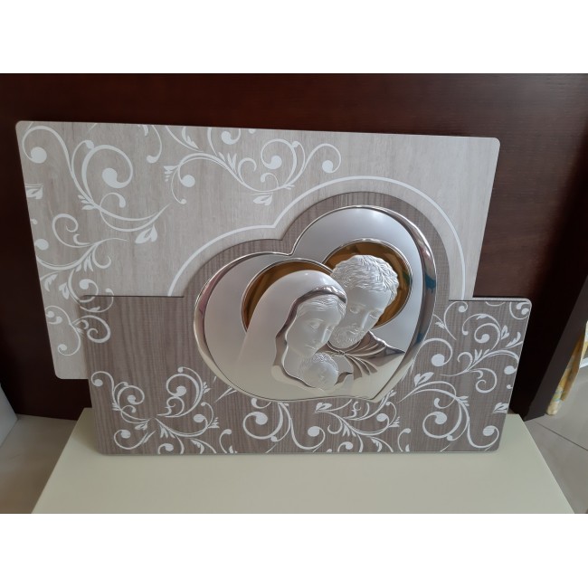 Quadro sacra famiglia in argento e legno valenti