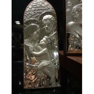 Sacra Famiglia argento e legno h 25 x 10 cm