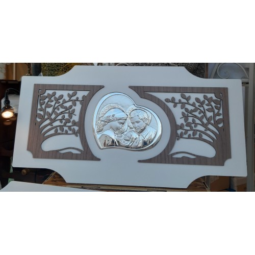 Quadro icona sacra famiglia argento con albero