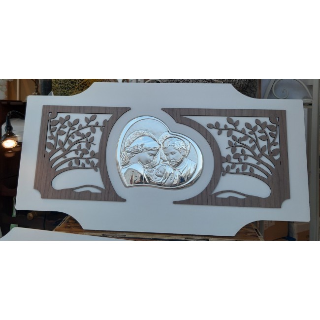 Quadro icona sacra famiglia argento con albero