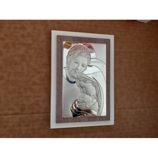 Bomboniera quadro icona sacra famiglia in argento e legno valenti