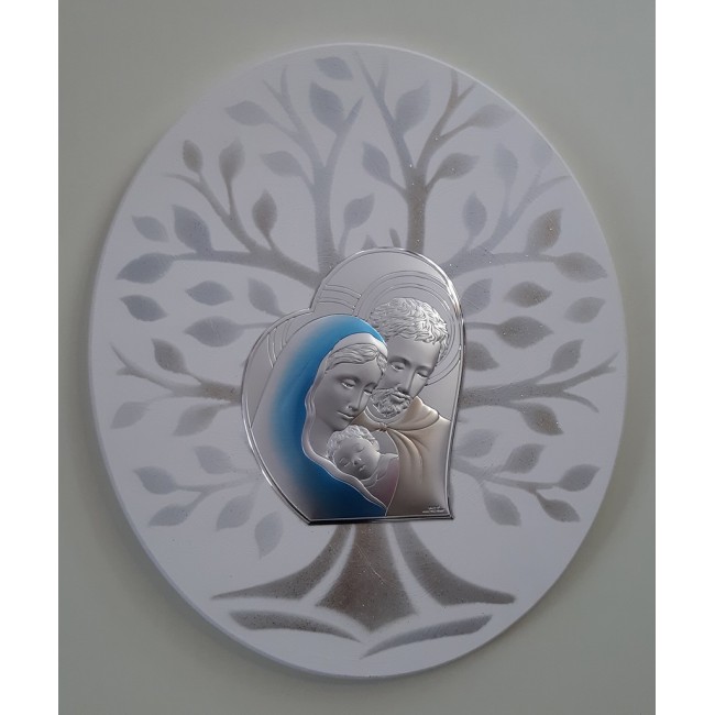 Quadro legno sacra famiglia argento colorato