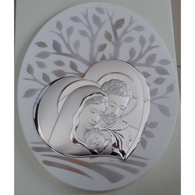 Quadro legno sacra famiglia argento 42x38