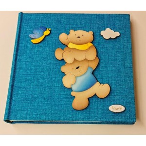 album azzurro con orsetti in legno