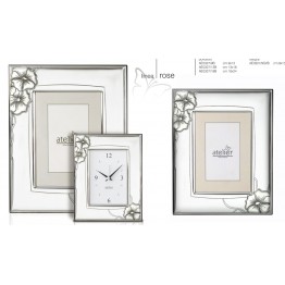 portafoto orologio in argento fiore bianco