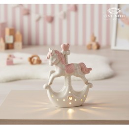 Bomboniera cavallo a dondolo rosa con led carillon 