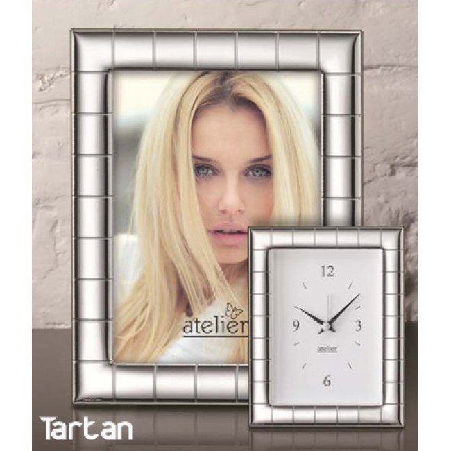 Portafoto orologio tartan in argento Portafoto orologio tartan in argento