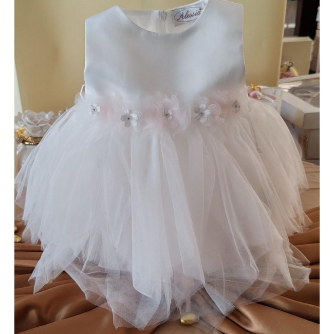 Abito bimba con fiori e tulle panna Abito bimba con fiori e tulle panna