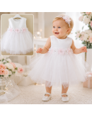 Abito bimba con fiori e tulle panna Abito bimba con fiori e tulle panna