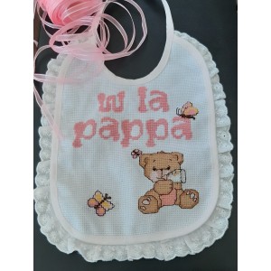 bavetta rosa ricamata a punto croce bavetta rosa ricamata a punto croce