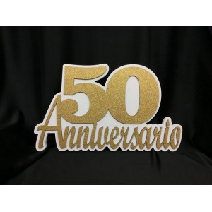 scritta legno grande anniversario oro