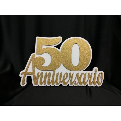scritta legno grande anniversario oro