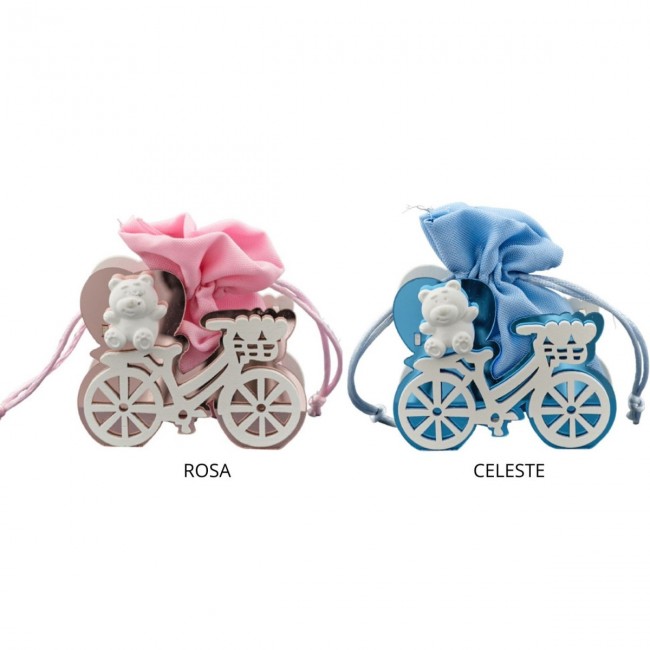 Bomboniera portaconfetti bici rosa celeste