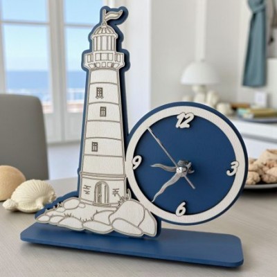 orologio faro mare in legno
