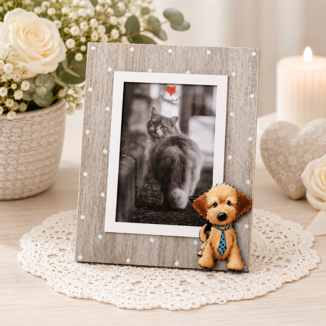 Cuore Matto Bomboniera portafoto con cagnolino Cuore Matto Bomboniera portafoto con cagnolino