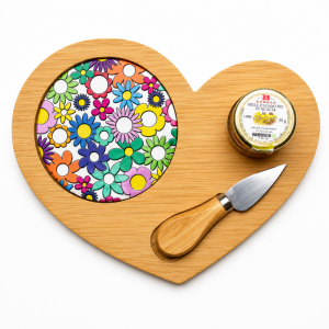 Bomboniera tagliere cuore con miele e coltello