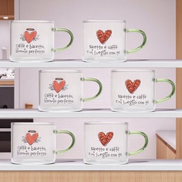 set 6 tazzine vetro amici di cuore matto