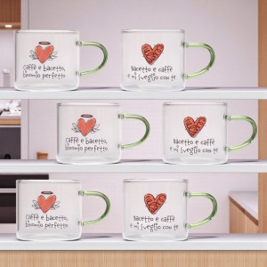 set 6 tazzine vetro amici di cuore matto