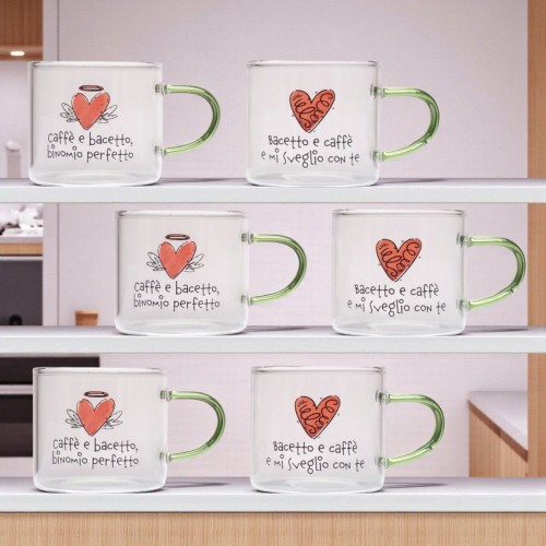 set 6 tazzine vetro amici di cuore matto