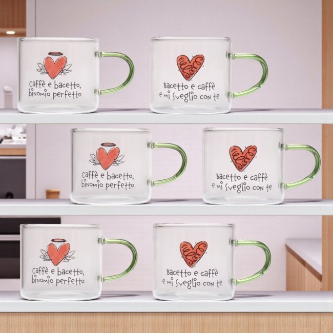 set 6 tazzine vetro amici di cuore matto