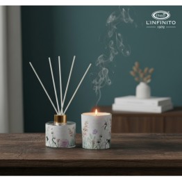 set profumatore e porta candela decoro gru e fiori