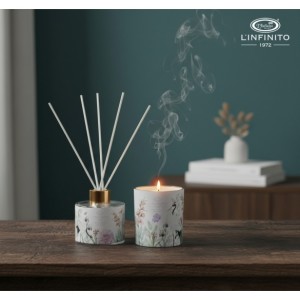 set profumatore e porta candela decoro gru e fiori
