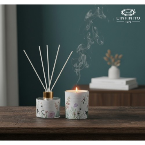 set profumatore e porta candela decoro gru e fiori set profumatore e porta candela decoro gru e fiori