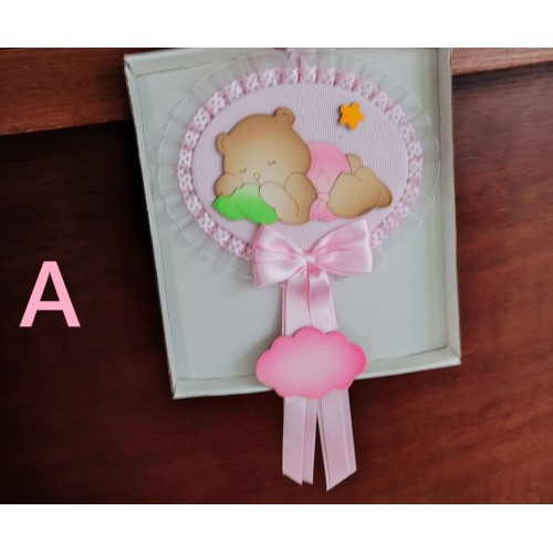 Fiocco nascita piccolo in legno rosa