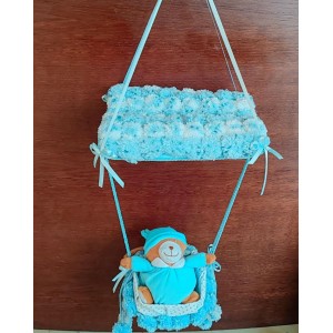 fiocco nascita mongolfiera pon pon celeste 