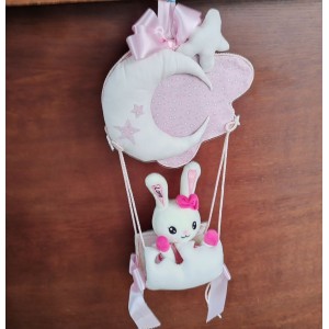 Fiocco nascita mongolfiera rosa personalizzabile