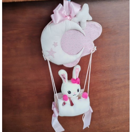 Fiocco nascita mongolfiera rosa personalizzabile