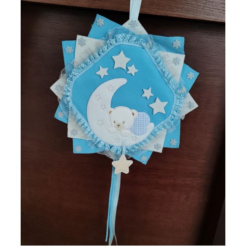 fiocco nascita celeste orsetto su luna