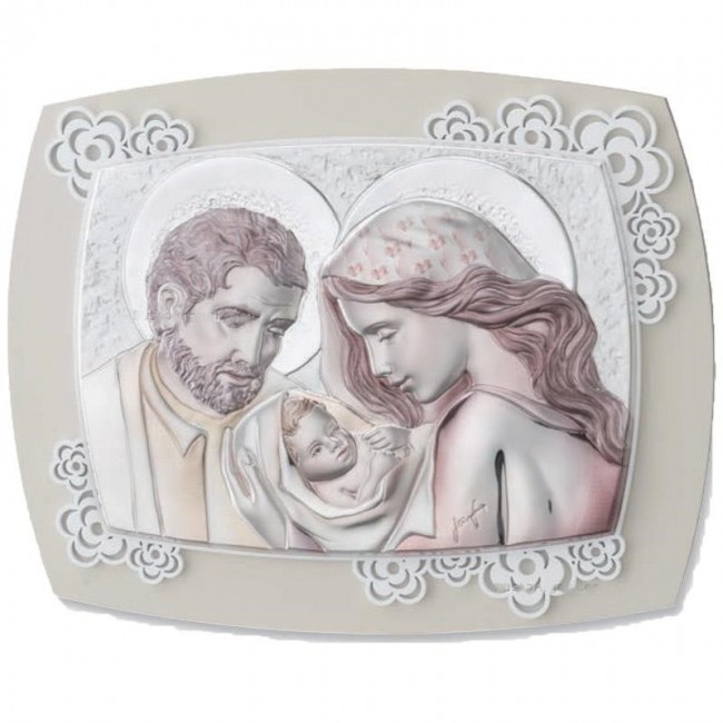 Quadro sacra famiglia in argento colorato 