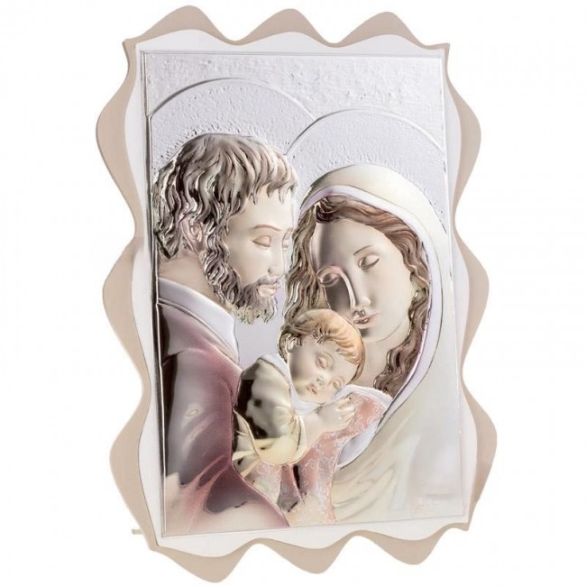 Sacra famiglia in argento colorato