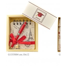 set laurea penna e blocco note