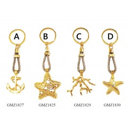 portachiavi stella marina ancora corallo oro con strass