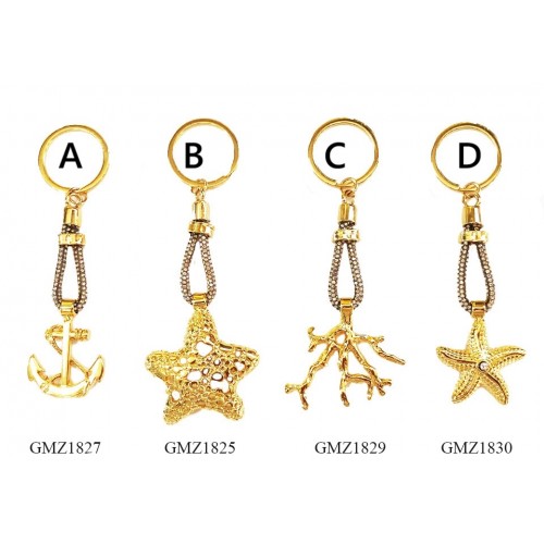 portachiavi stella marina ancora corallo oro con strass portachiavi stella marina ancora corallo oro con strass
