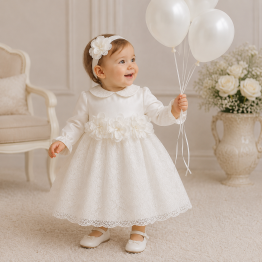 Klaiadi abito elegante per bimba con fiori e gonna in pizzo
